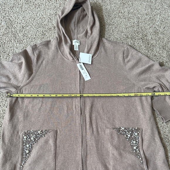 Elegant Beige Hooded Jacket with Embellished Pockets NWT - Picture 8 of 12